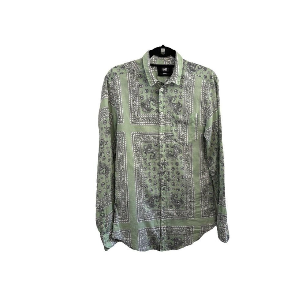 Dolce Gabbana Paisley Bandana Pattern Long Sleeve Button Up Shirt Size 39